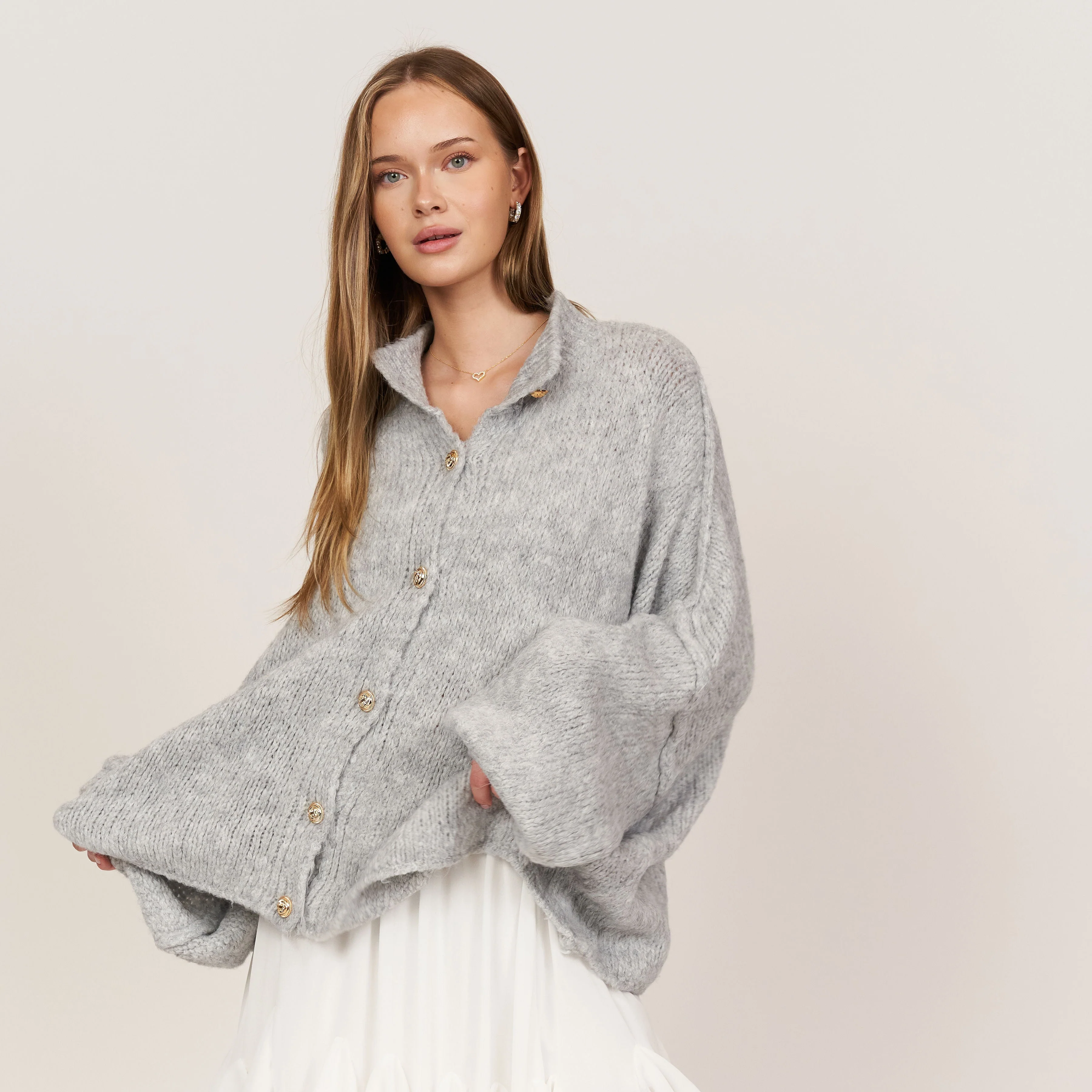 3er Pack Oversized Cardigan "CozyGlam" Light Grey/ Dark Apricot/ Pink - Image 4