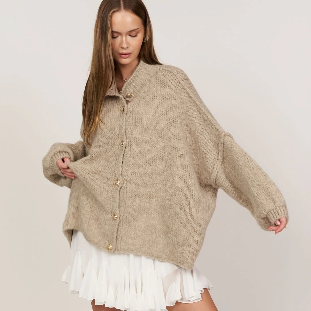 3er Pack Oversized Cardigan "CozyGlam" Soft Rosa/ Beige / Black - Image 3