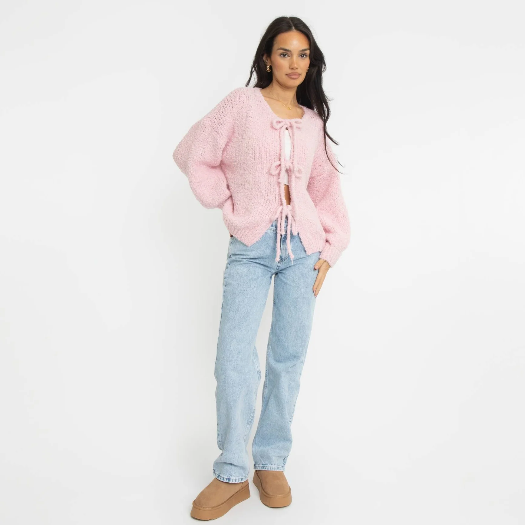 Bouclé Oversized Cardigan mit Schleifen - Image 11