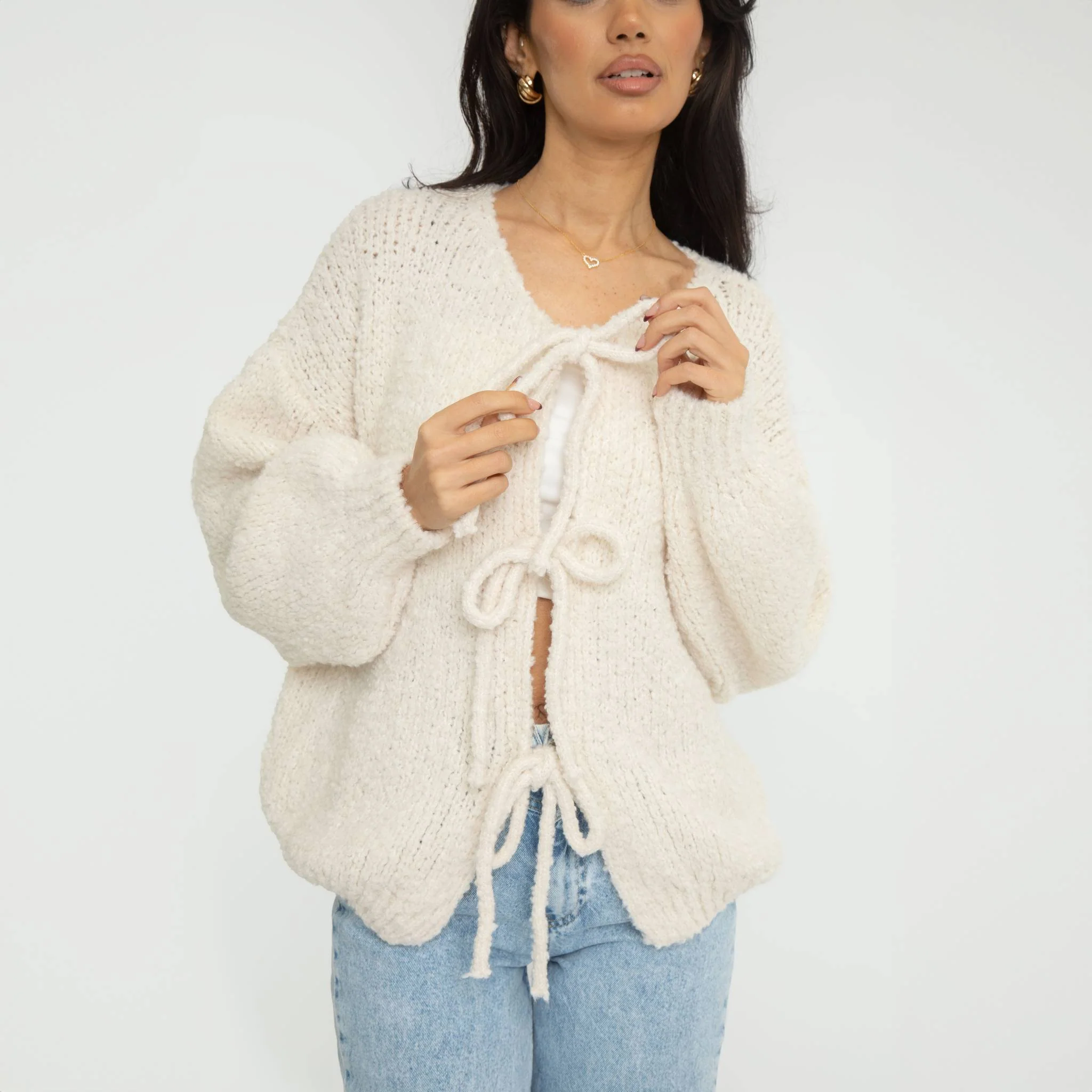 Bouclé Oversized Cardigan mit Schleifen - Image 12