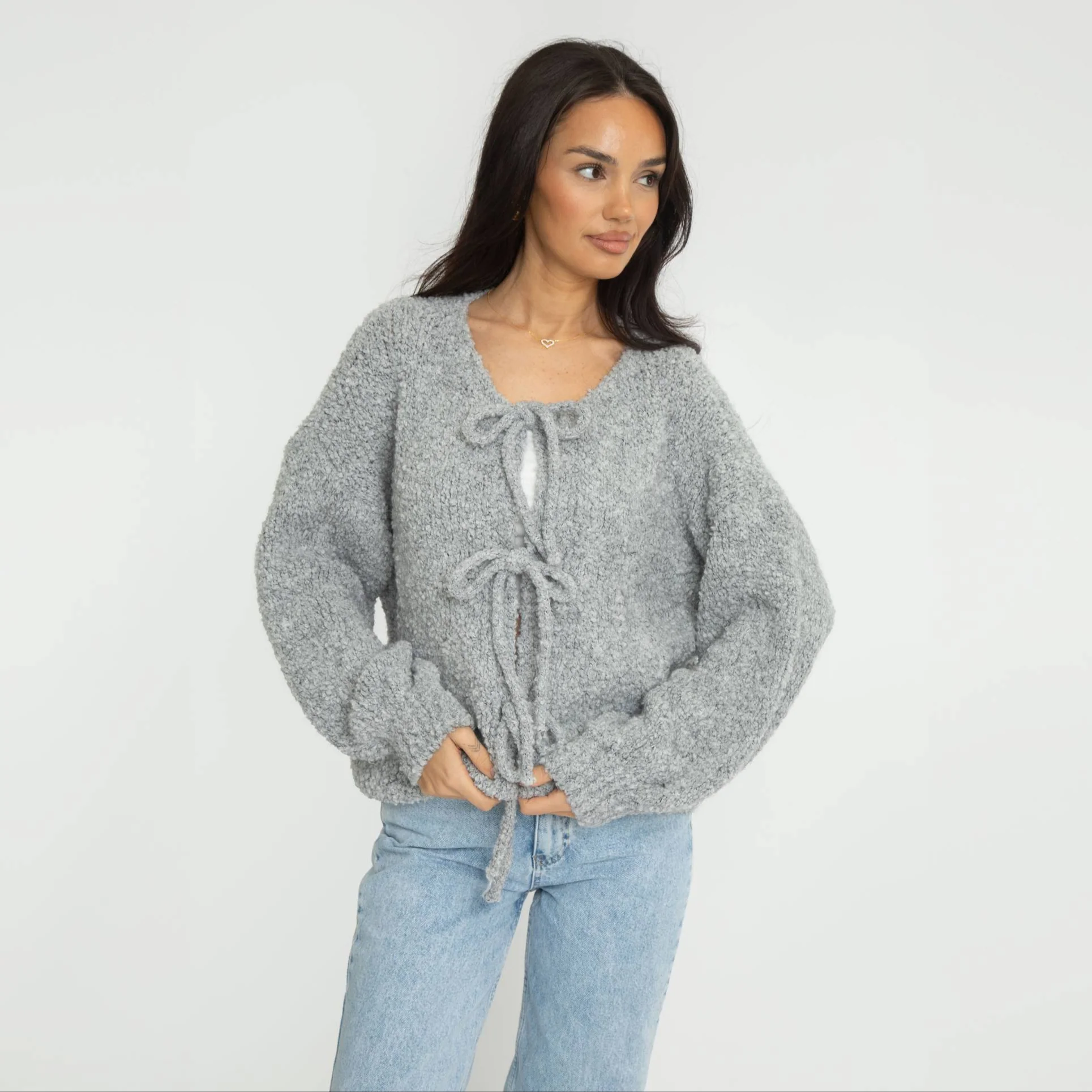 Bouclé Oversized Cardigan mit Schleifen - Image 15