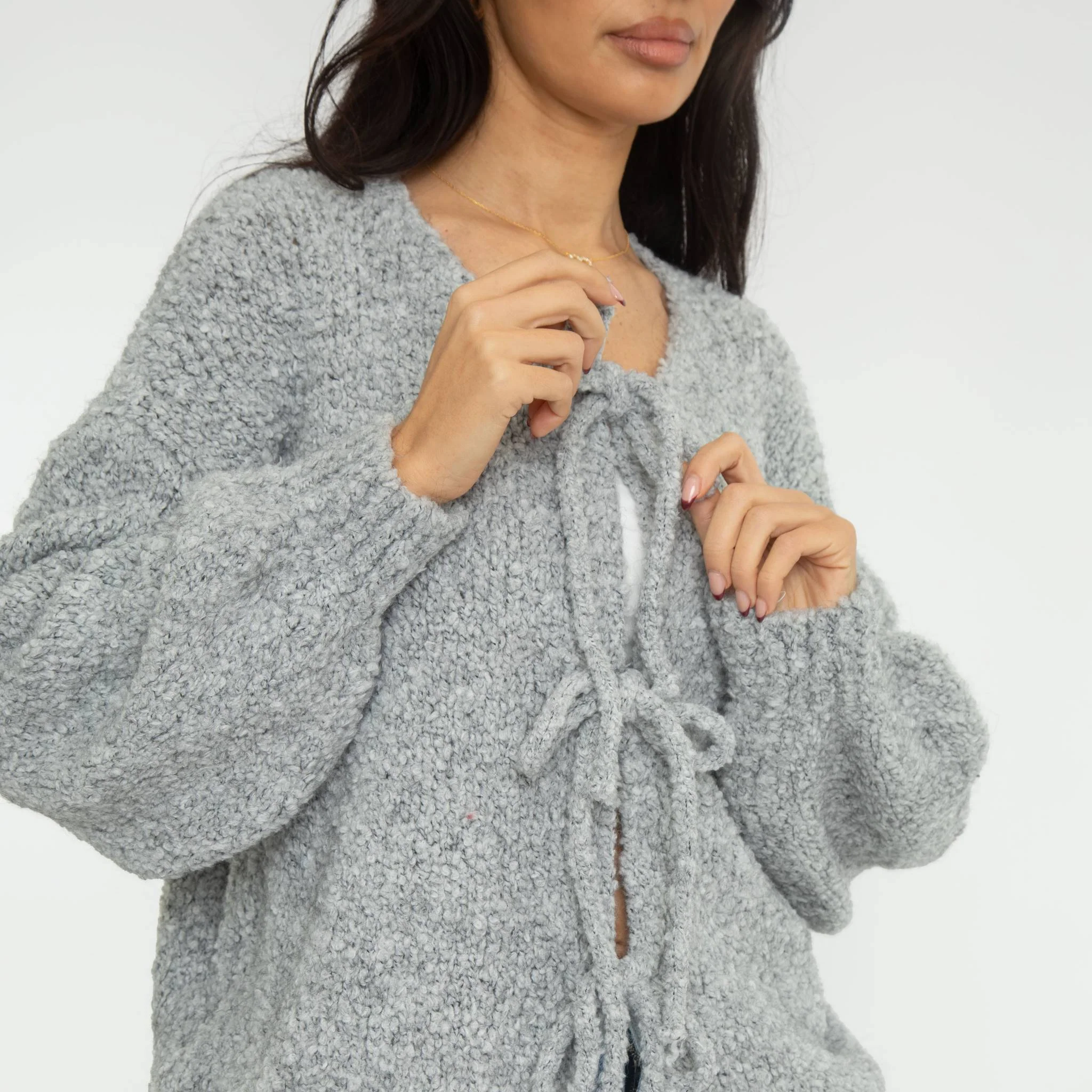 Bouclé Oversized Cardigan mit Schleifen - Image 16