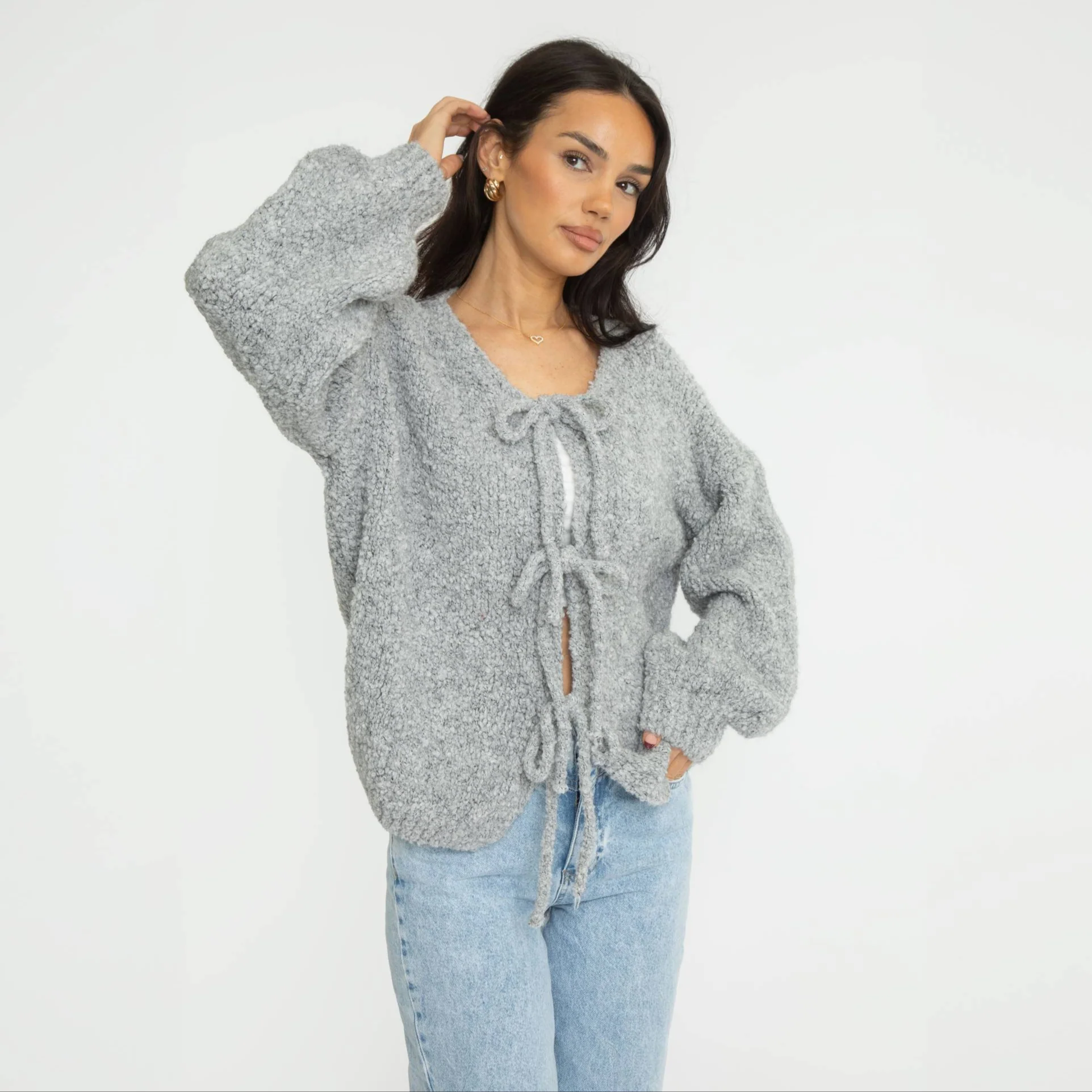 Bouclé Oversized Cardigan mit Schleifen - Image 17