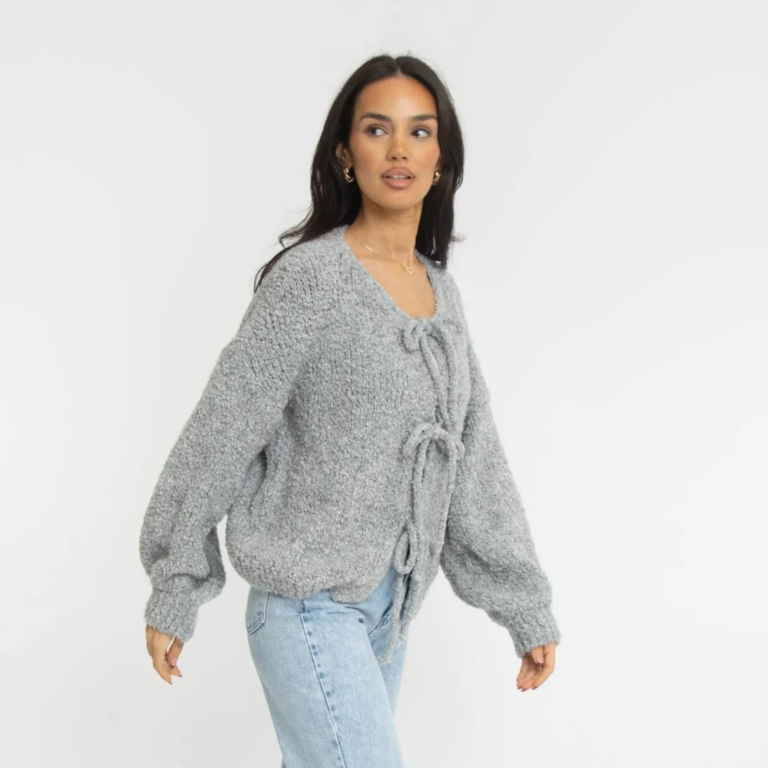 Bouclé Oversized Cardigan mit Schleifen - Image 20