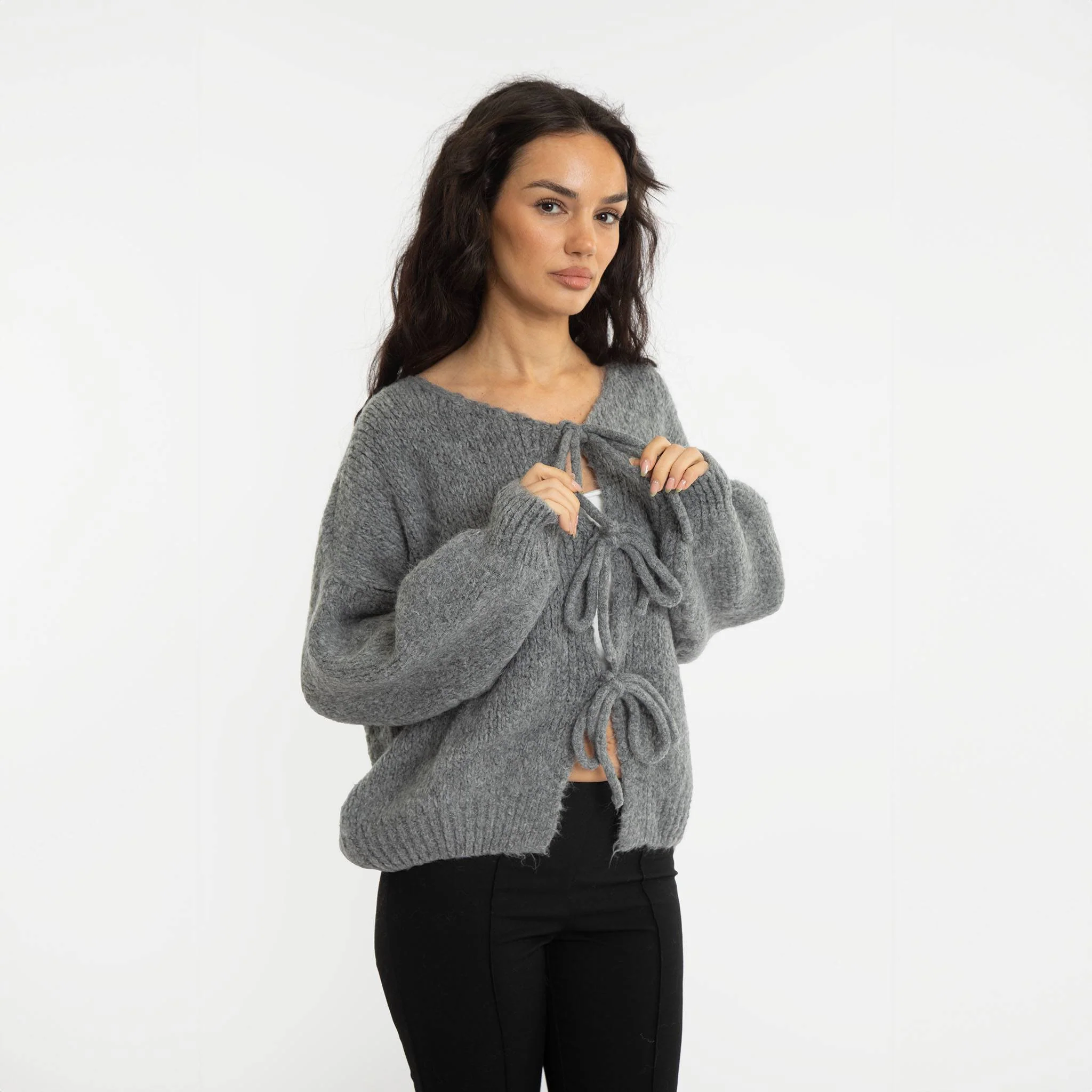 Bouclé Oversized Cardigan mit Schleifen - Image 21