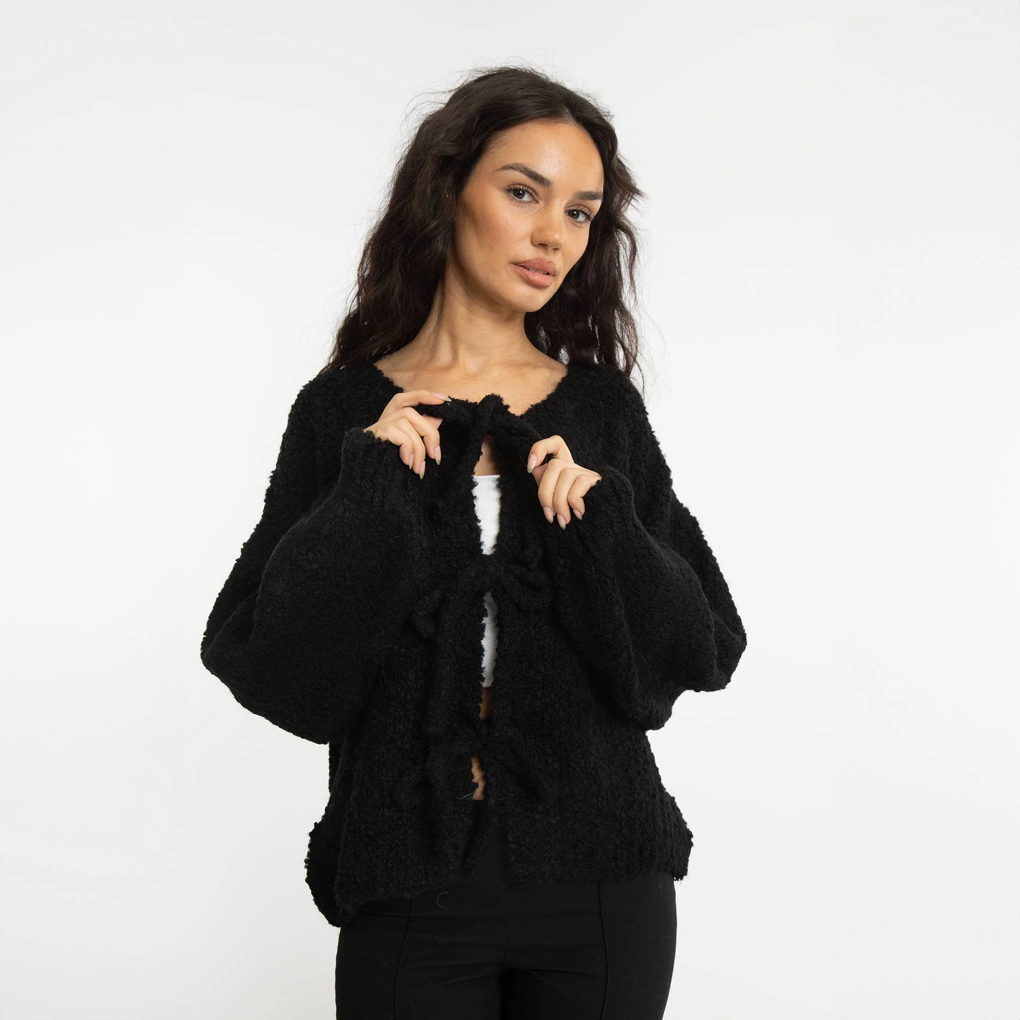 Bouclé Oversized Cardigan mit Schleifen - Image 22