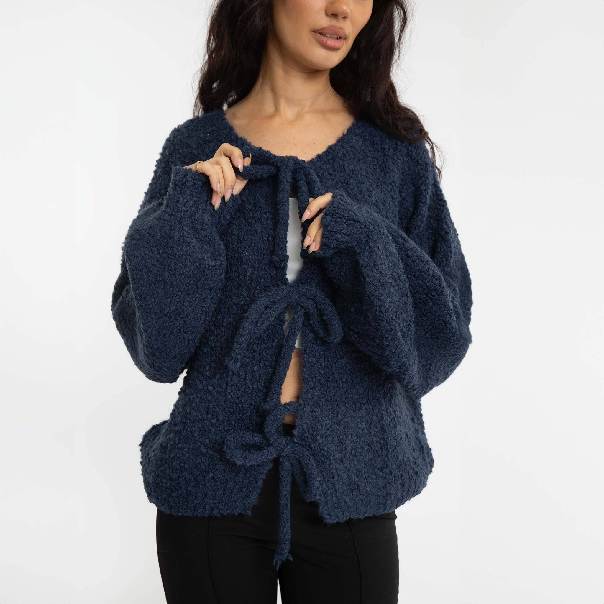 Bouclé Oversized Cardigan mit Schleifen - Image 28