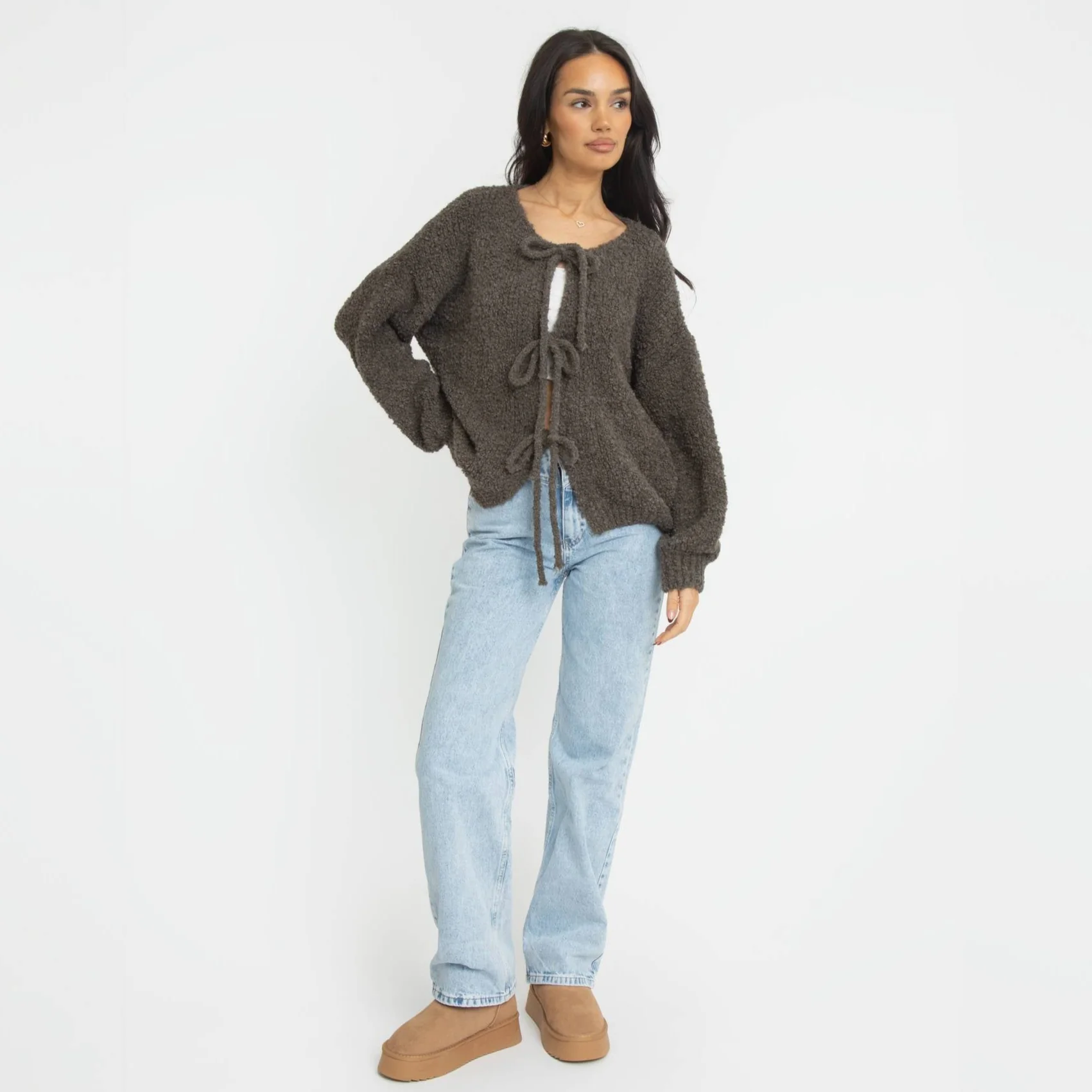 Bouclé Oversized Cardigan mit Schleifen - Image 4