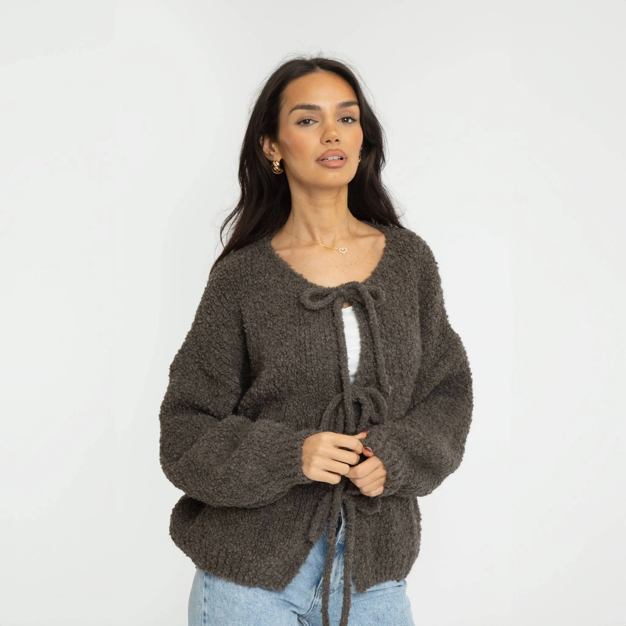 Bouclé Oversized Cardigan mit Schleifen - Image 5