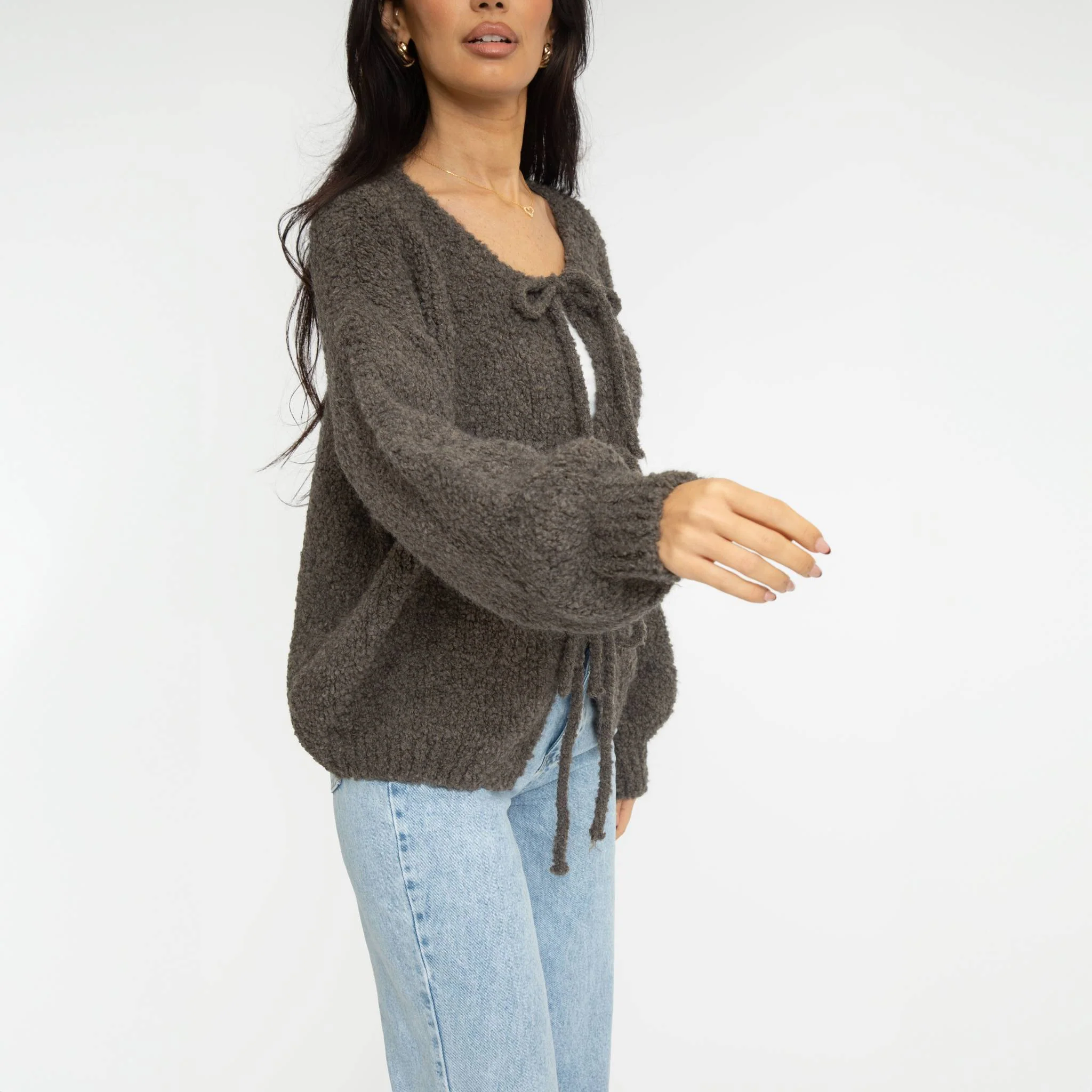 Bouclé Oversized Cardigan mit Schleifen - Image 6