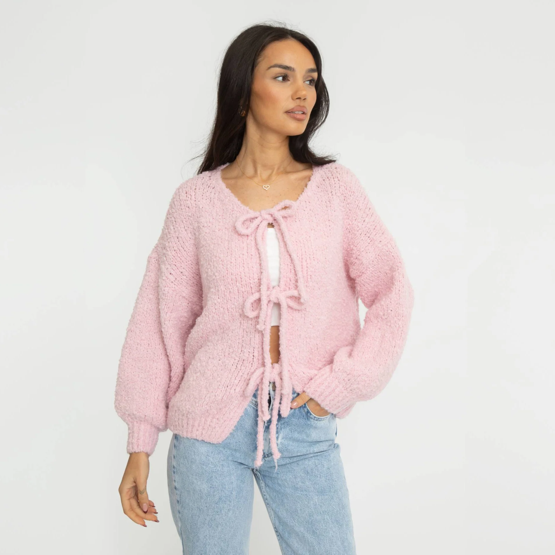 Bouclé Oversized Cardigan mit Schleifen - Image 7