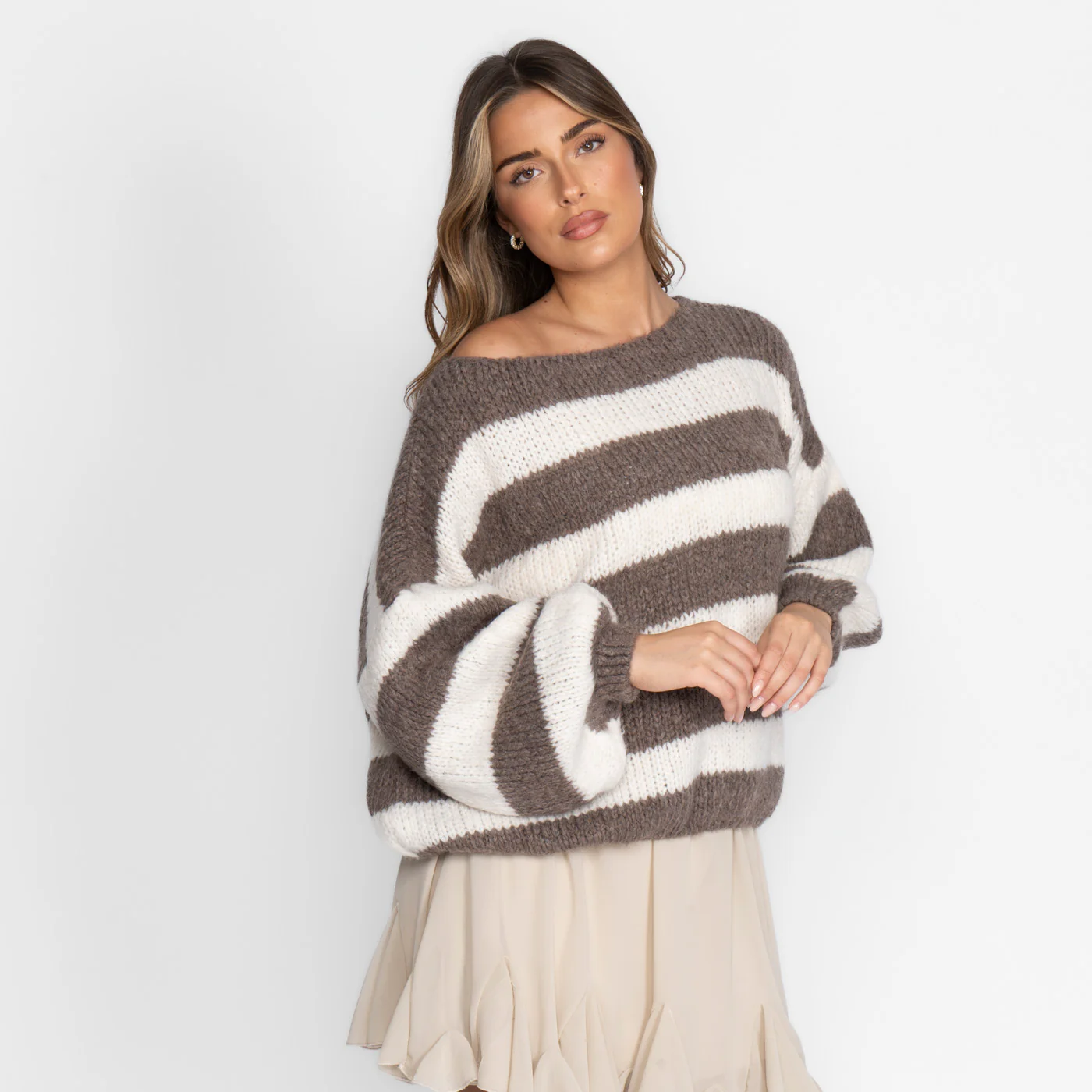 Casual Stripe Off-Shoulder Pullover - Image 10