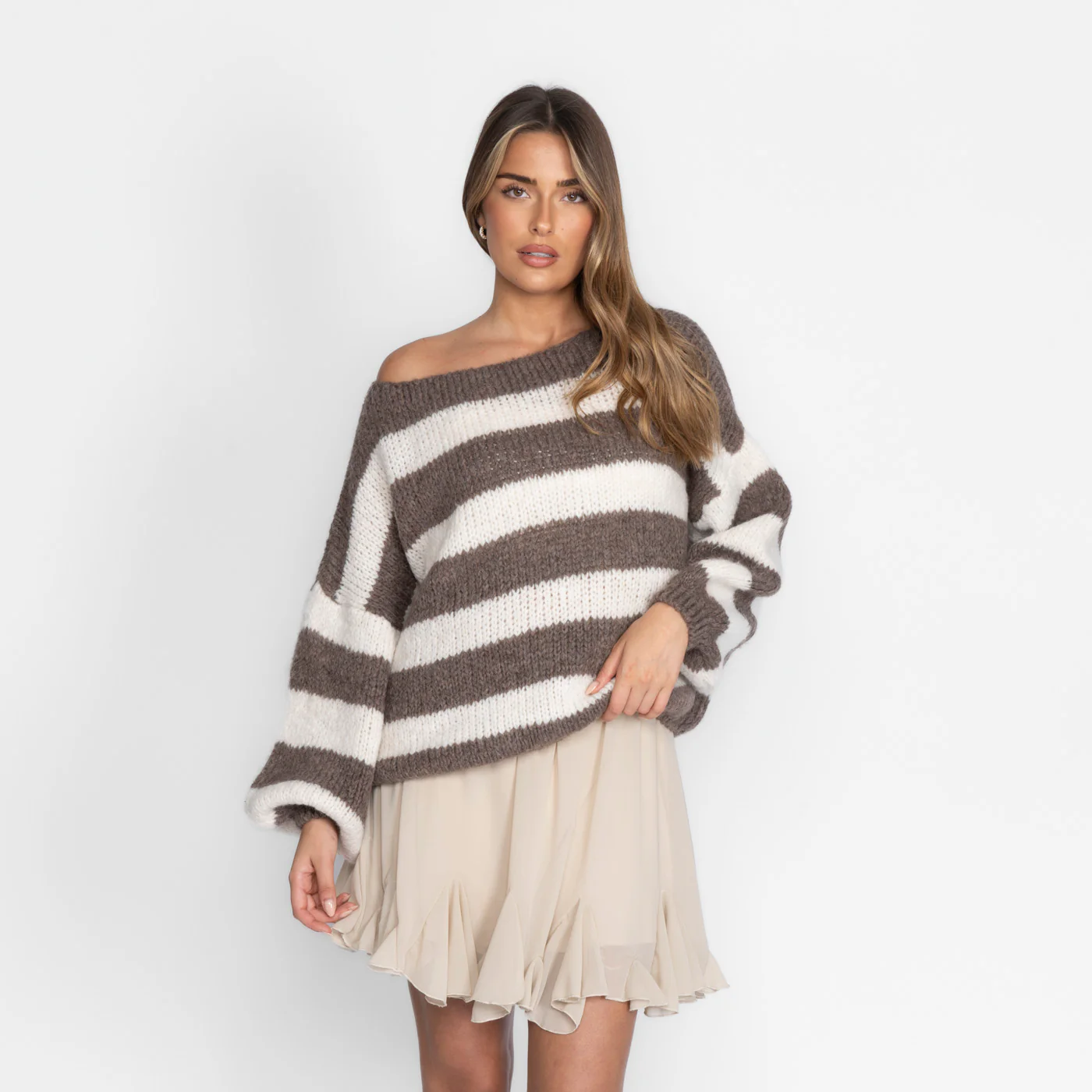 Casual Stripe Off-Shoulder Pullover - Image 11