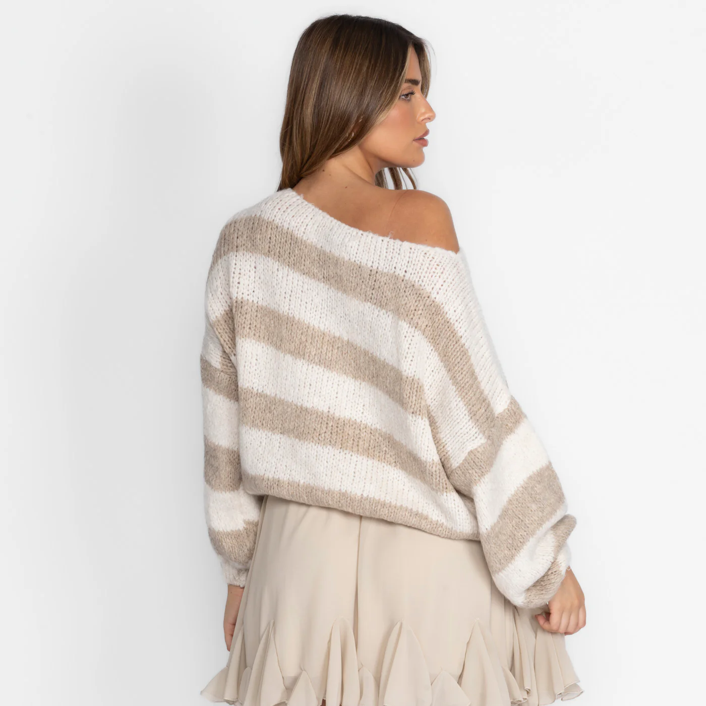 Casual Stripe Off-Shoulder Pullover - Image 3