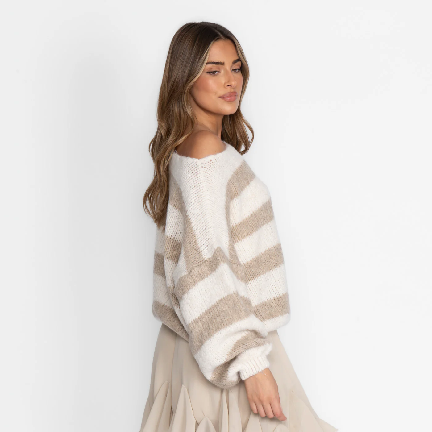 Casual Stripe Off-Shoulder Pullover - Image 4