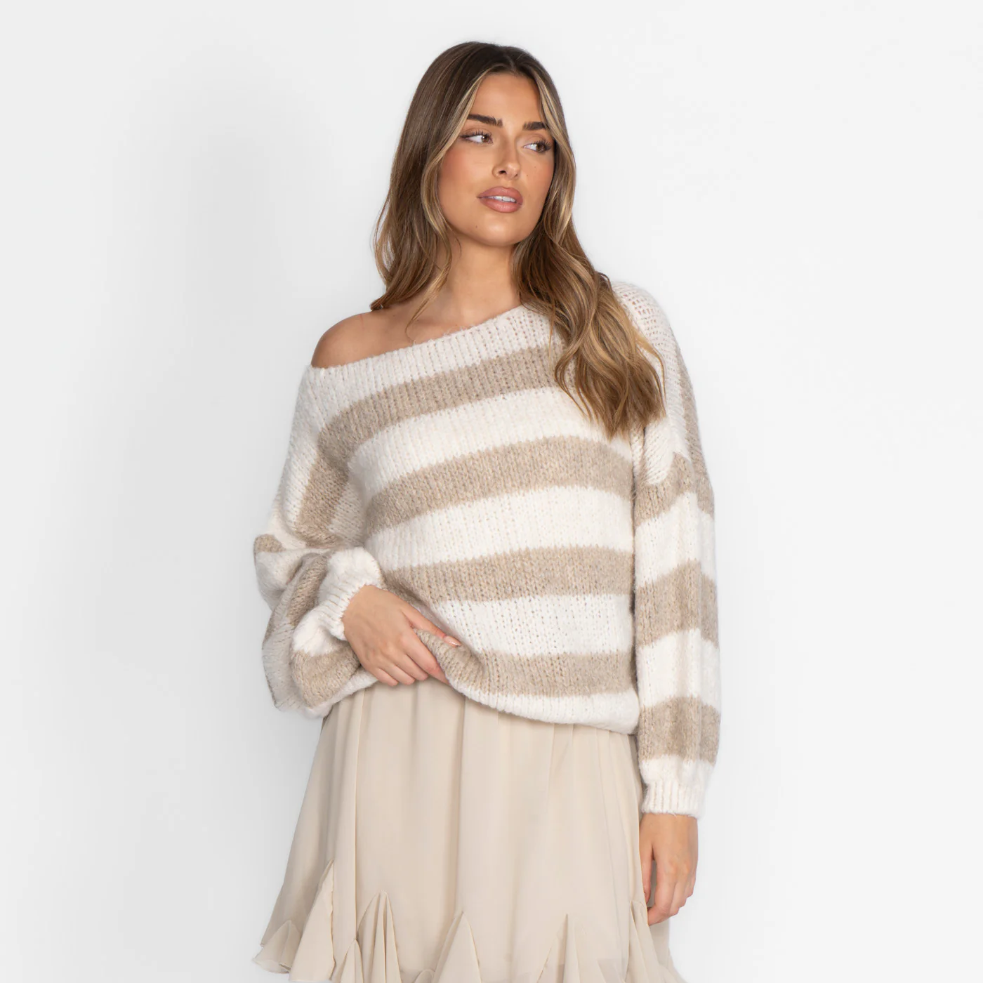 Casual Stripe Off-Shoulder Pullover - Image 5