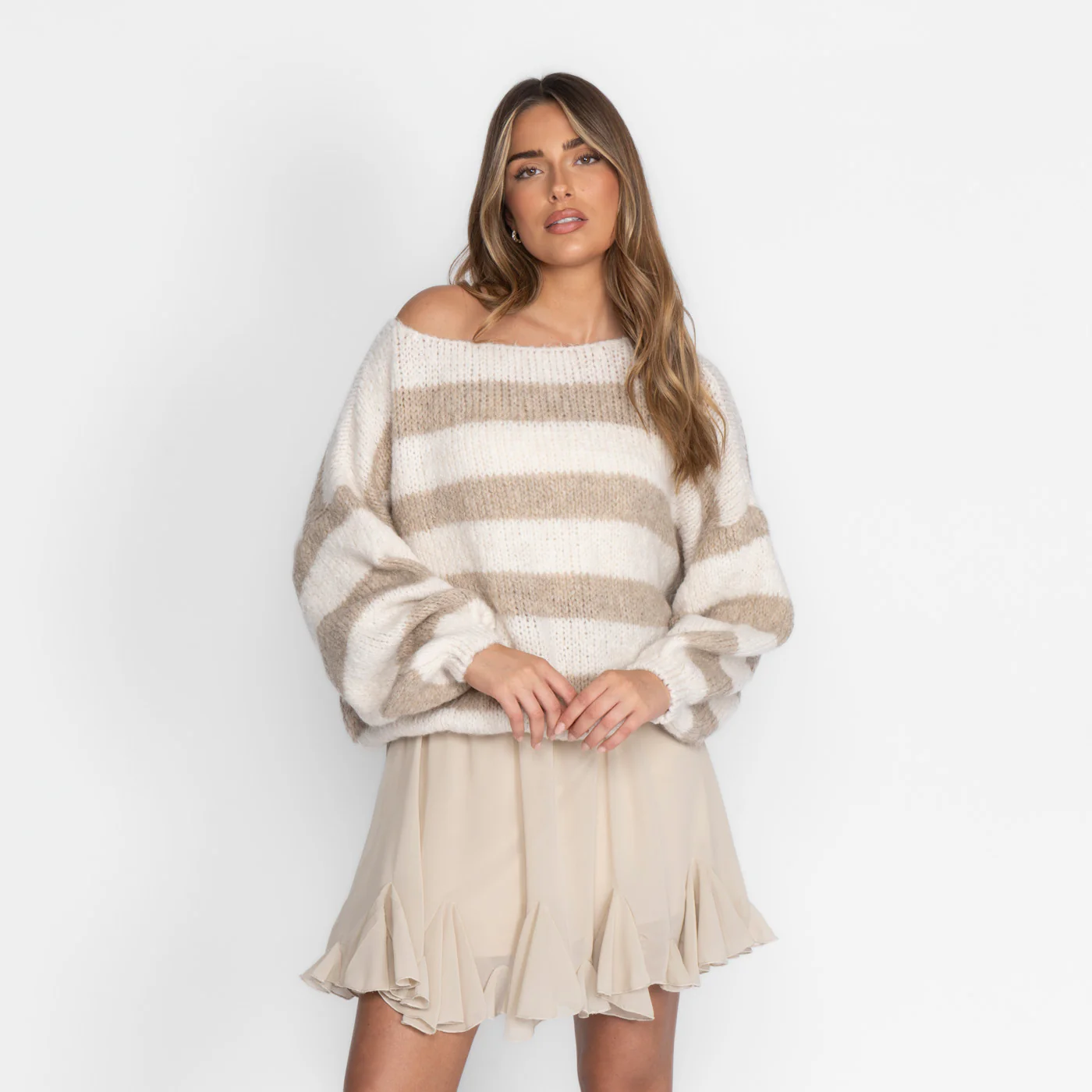 Casual Stripe Off-Shoulder Pullover - Image 6