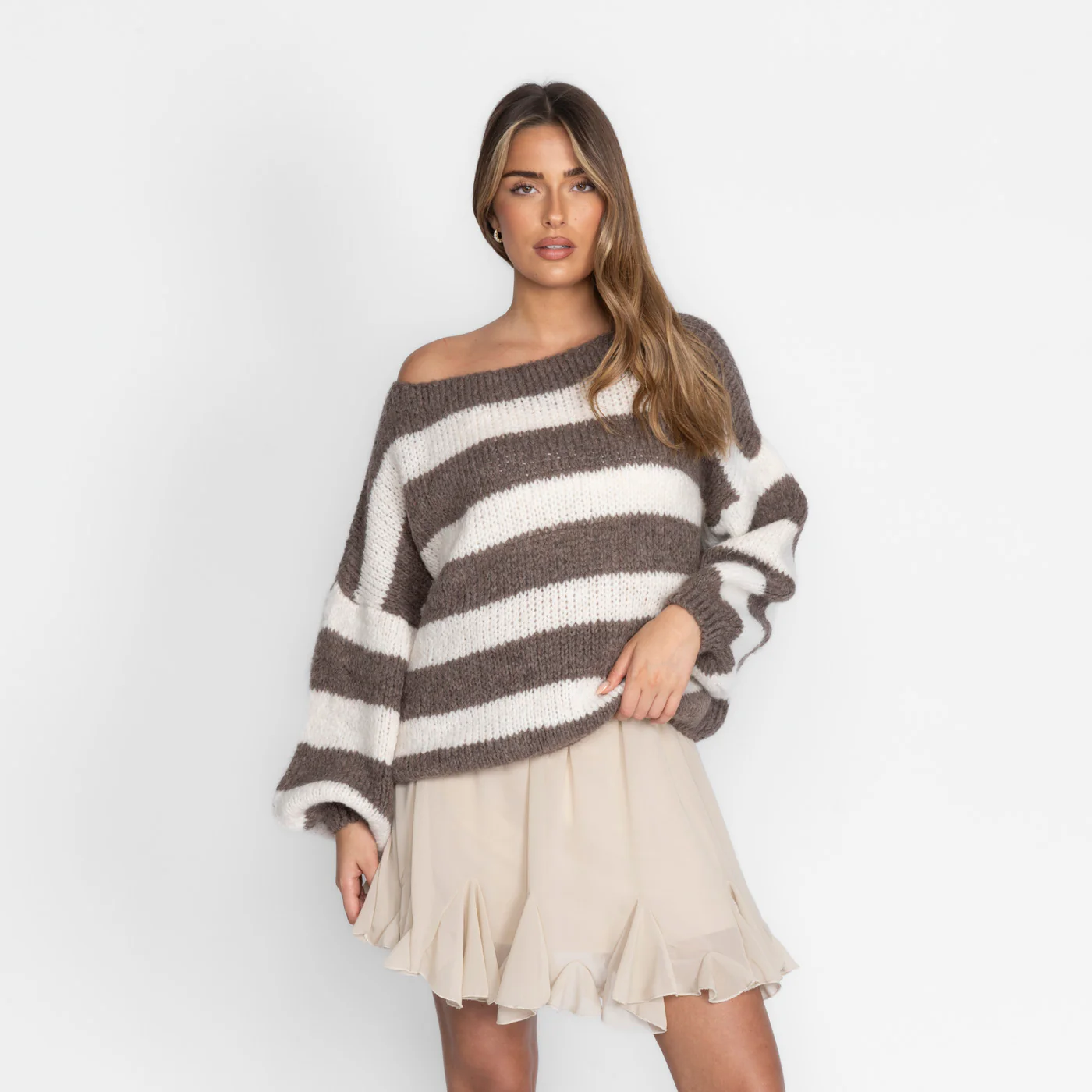 Casual Stripe Off-Shoulder Pullover - Image 7