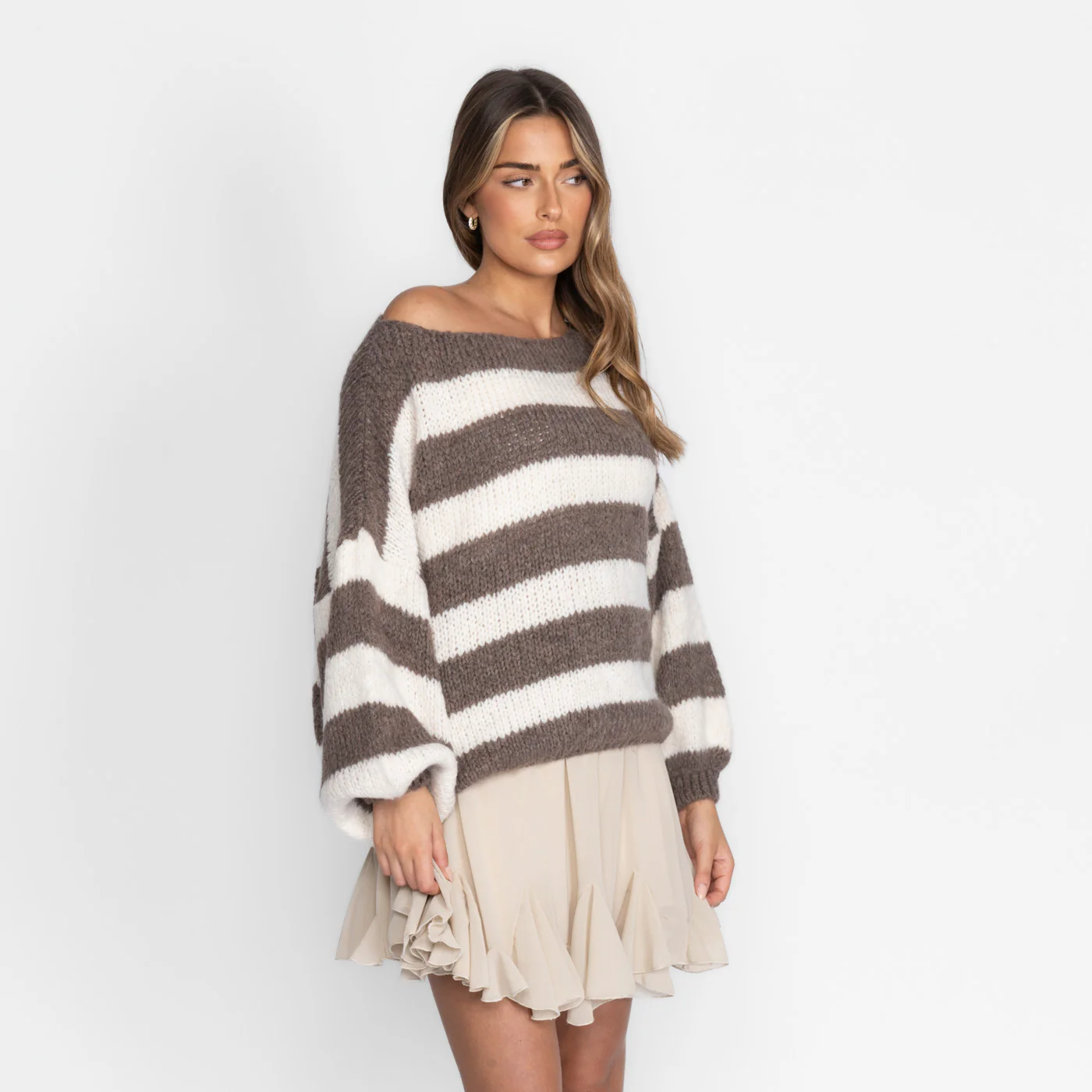 Casual Stripe Off-Shoulder Pullover - Image 8