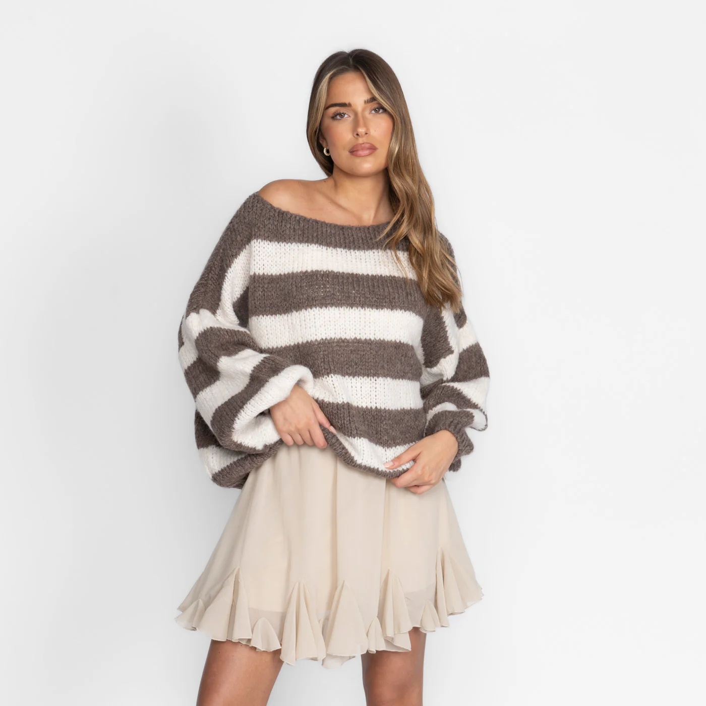 Casual Stripe Off-Shoulder Pullover - Image 9
