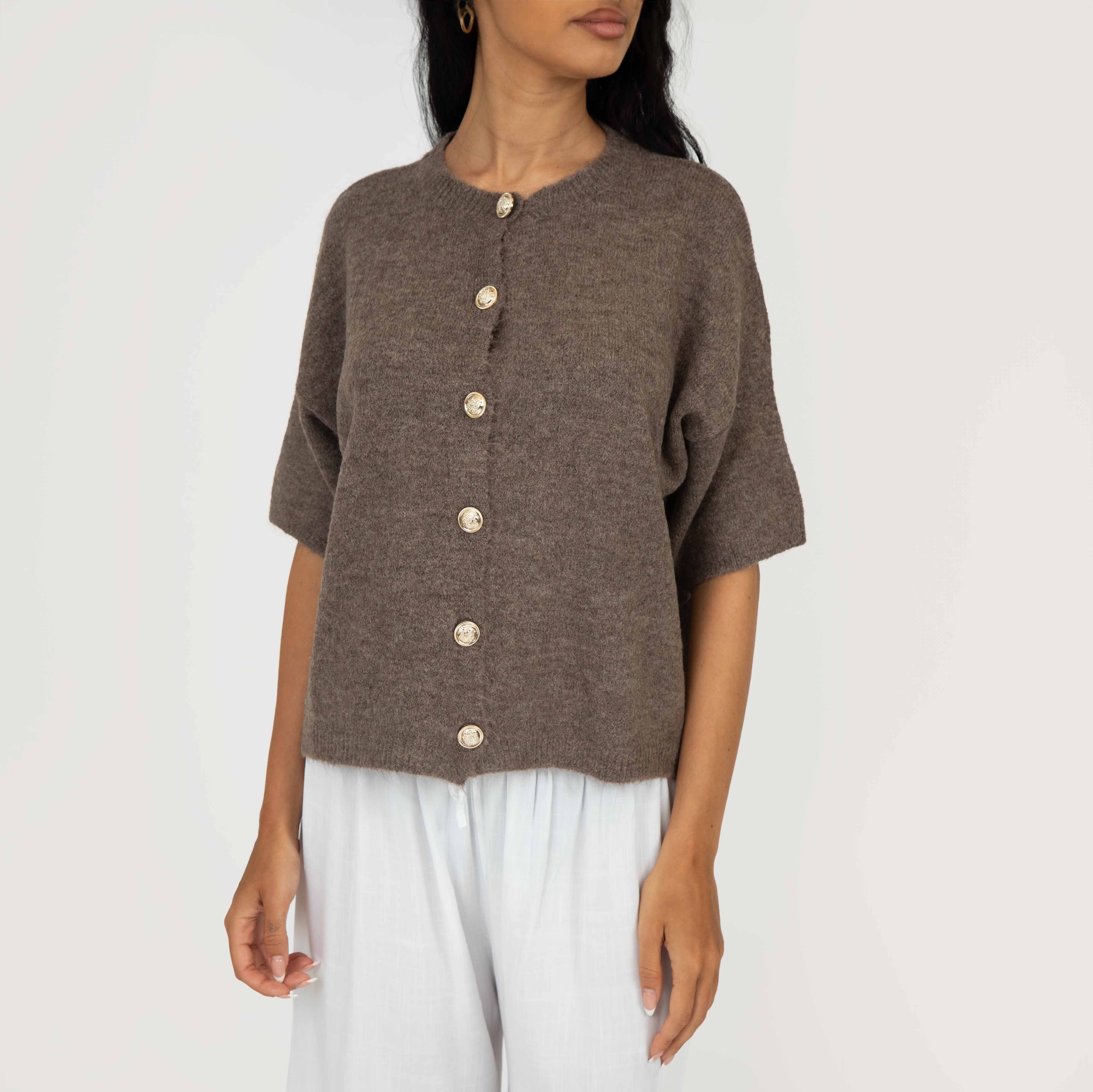 Feinstrick Kurzarm Cardigan mit Goldknöpfen - Image 11