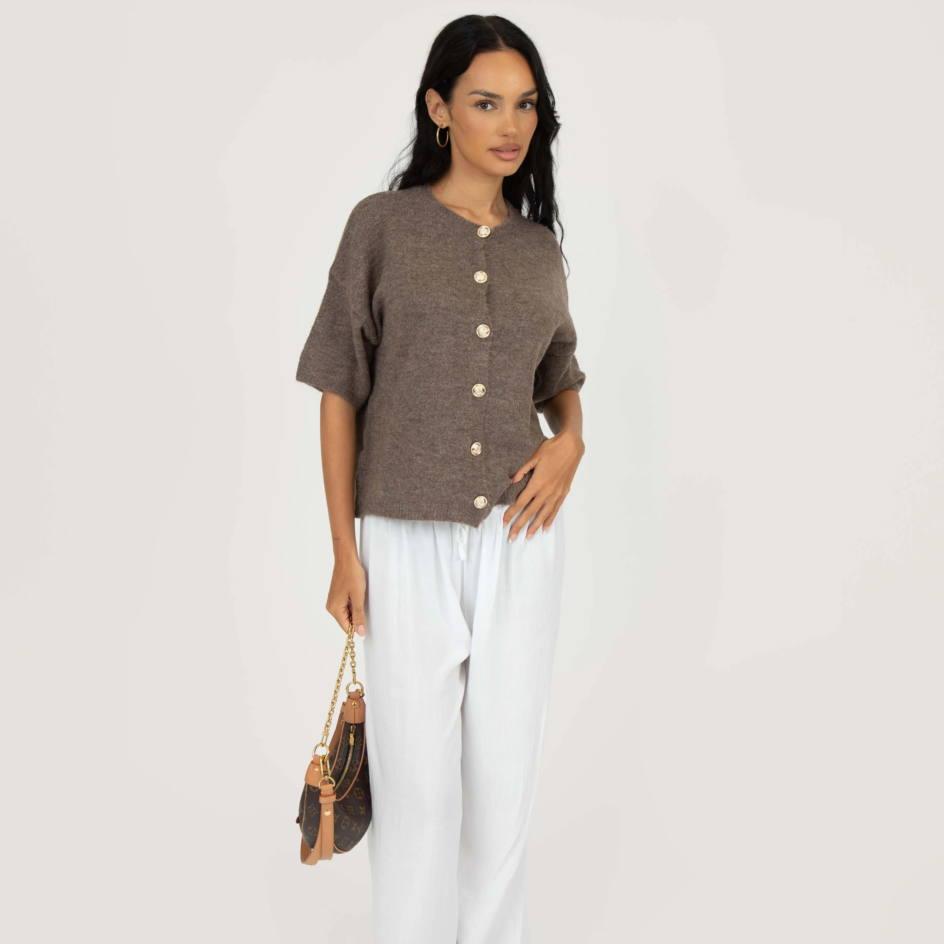 Feinstrick Kurzarm Cardigan mit Goldknöpfen - Image 13