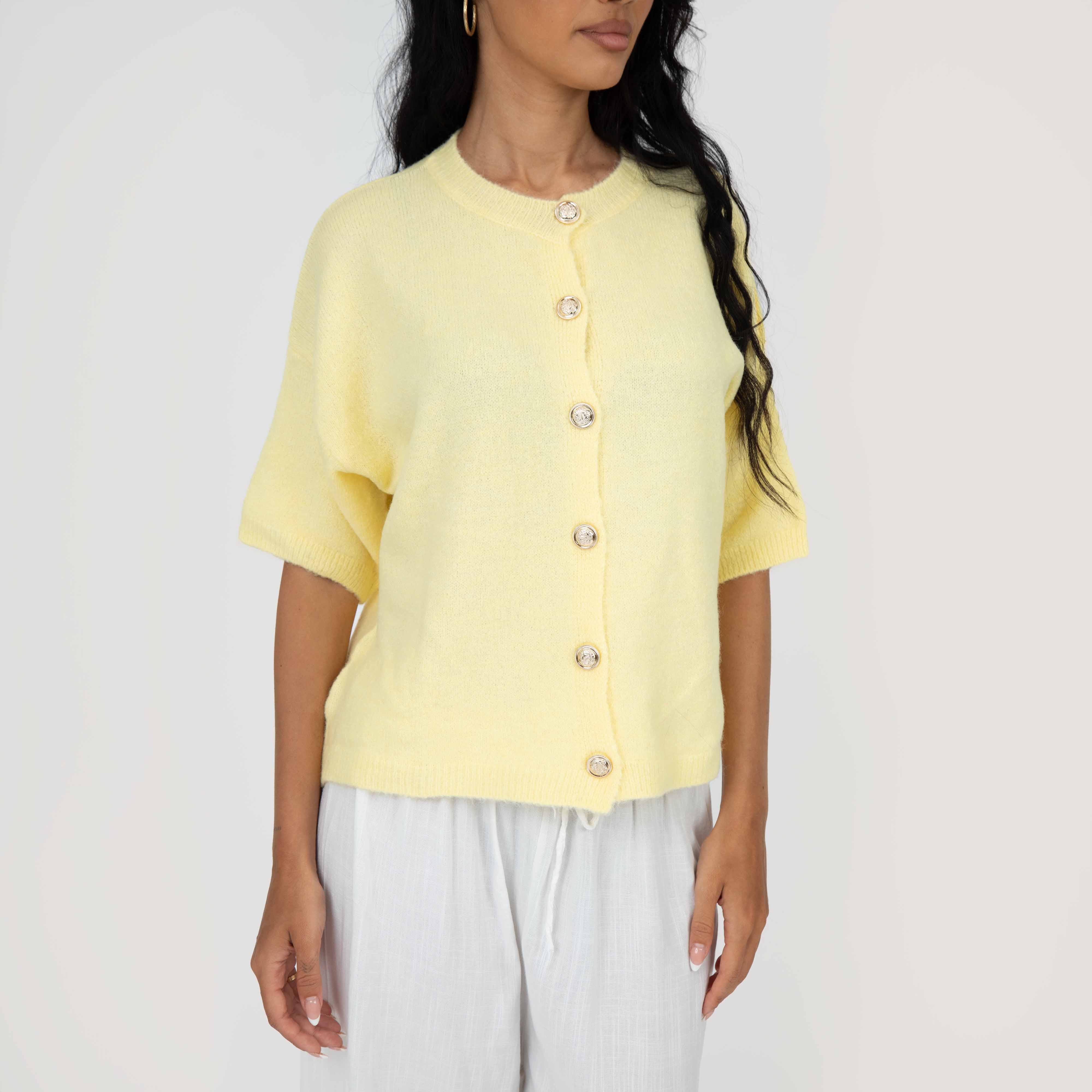 Feinstrick Kurzarm Cardigan mit Goldknöpfen - Image 6