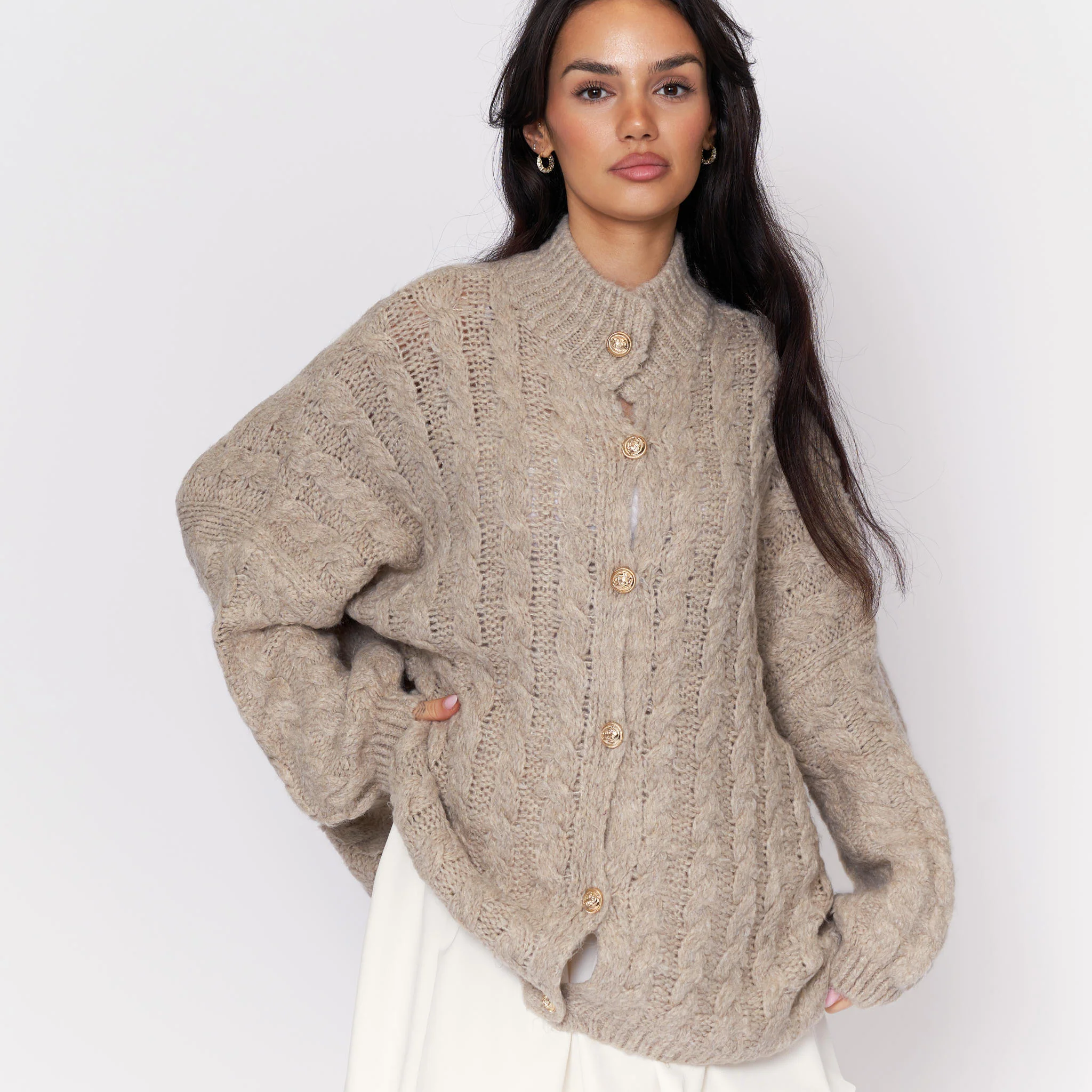Oversize Zopfmuster Cardigan - Image 3