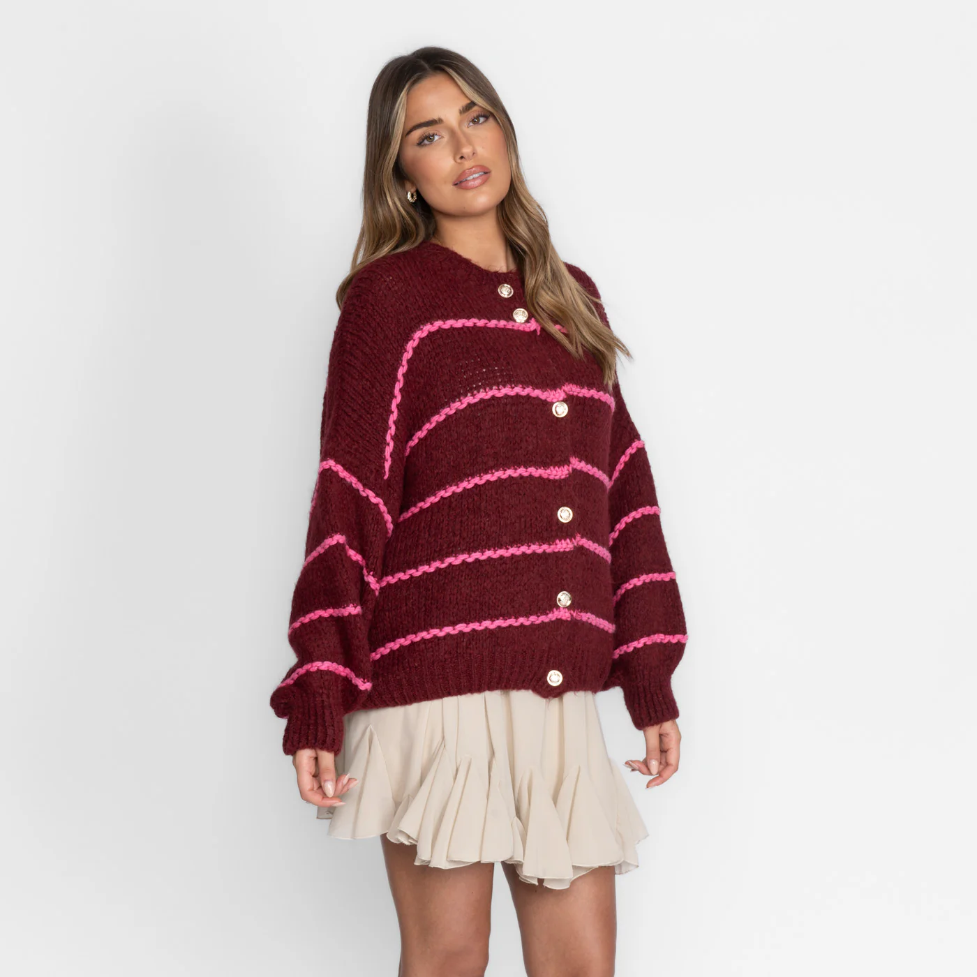 Oversized Cardigan Short Gestreift "CozyGlam" - Image 4