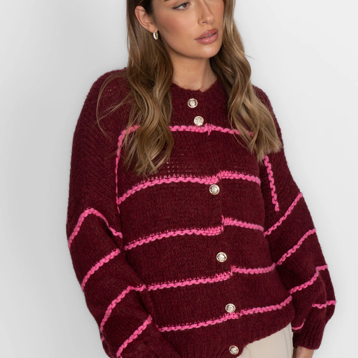 Oversized Cardigan Short Gestreift "CozyGlam" - Image 5