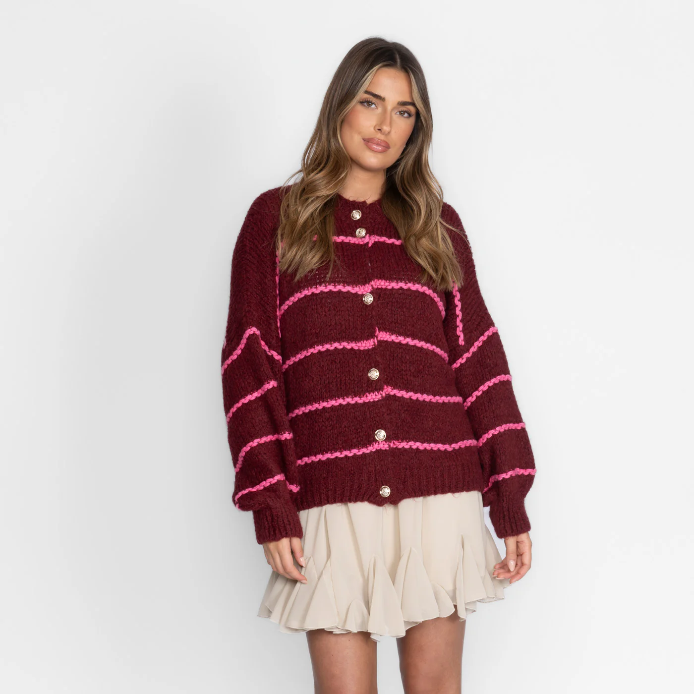 Oversized Cardigan Short Gestreift "CozyGlam" - Image 6
