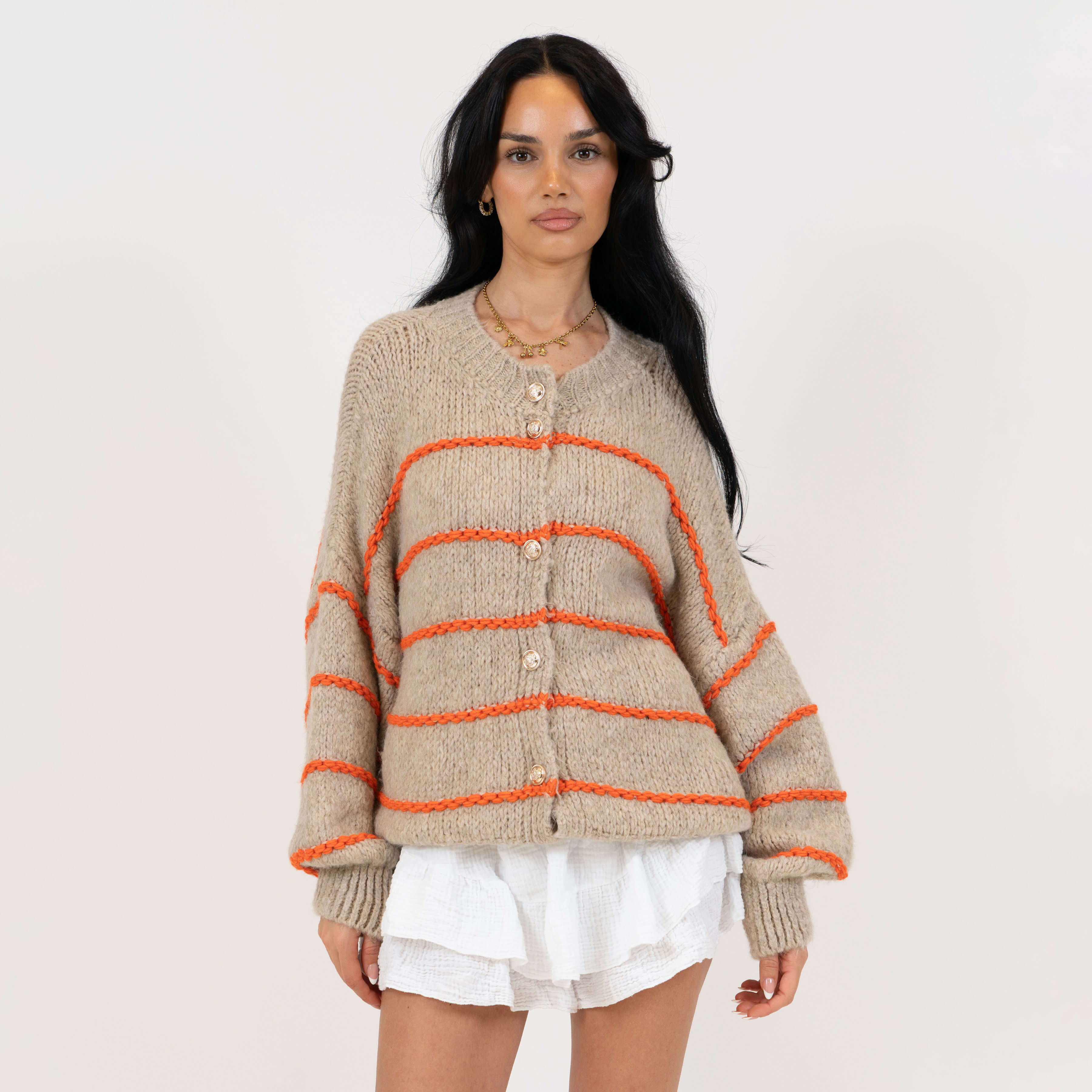 Oversized Cardigan Short Gestreift "CozyGlam" - Image 7