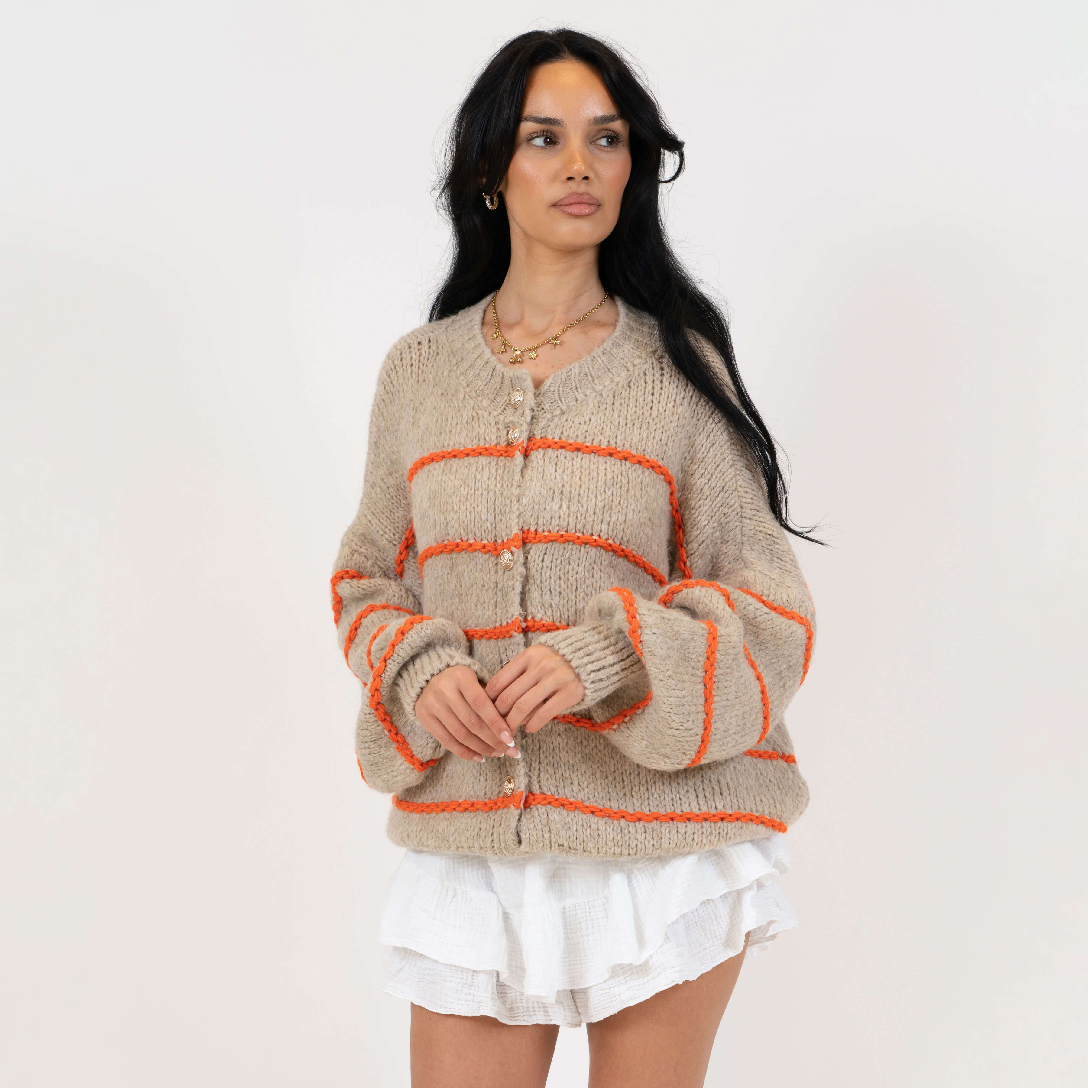 Oversized Cardigan Short Gestreift "CozyGlam" - Image 8