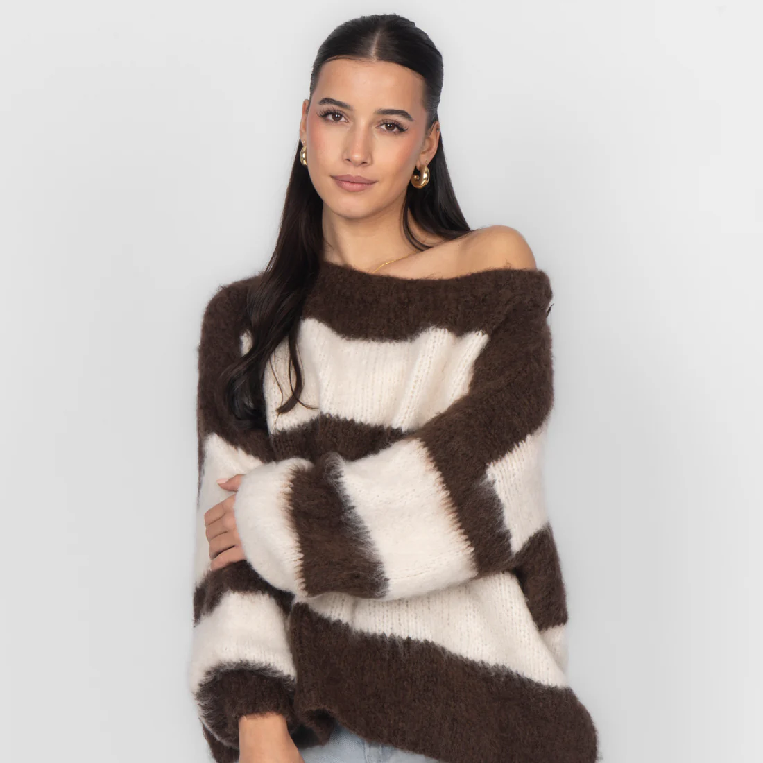 Ultra-Soft Off-Shoulder Stripe Knit - Image 7